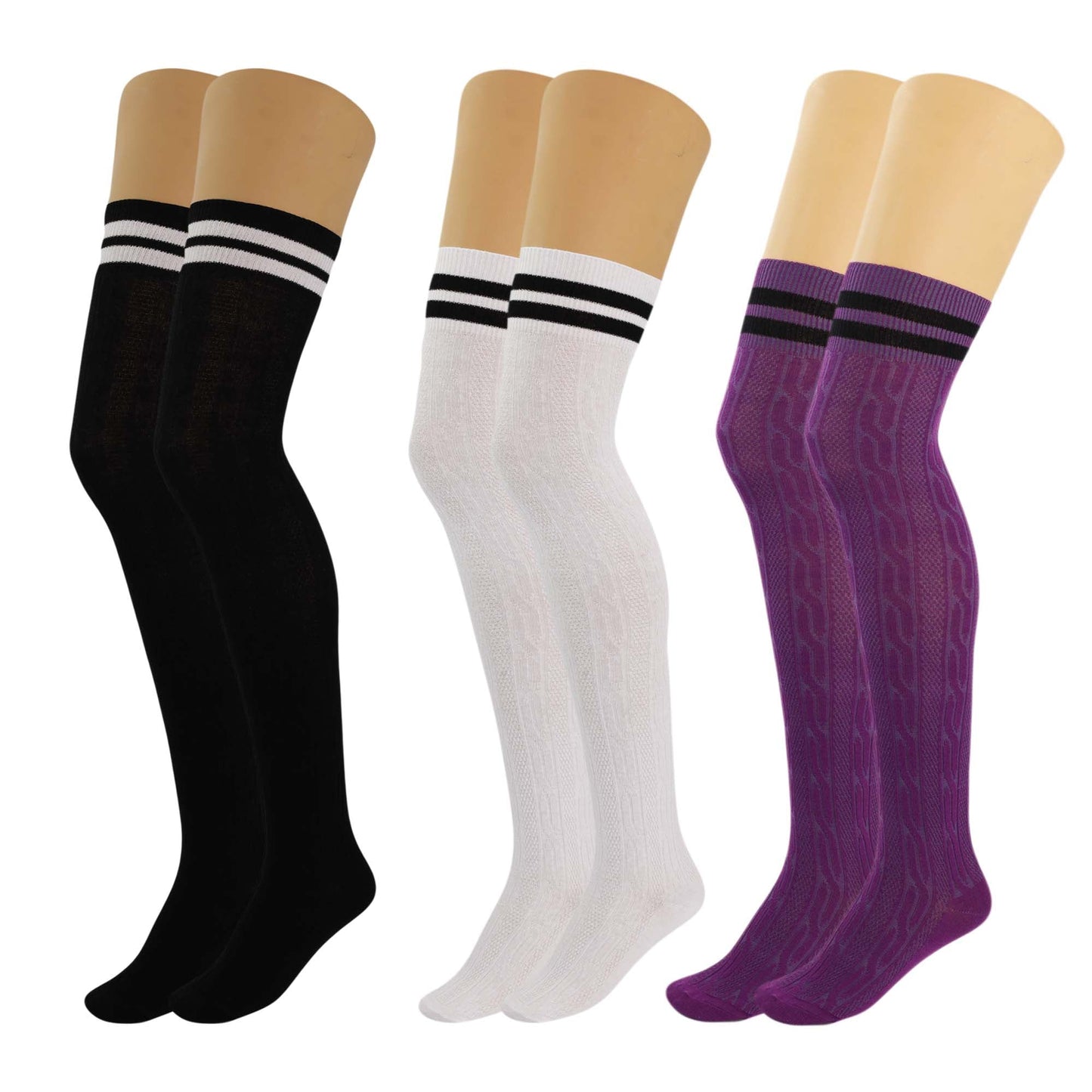 3 Pairs Women’s Colorful Thigh-High Over-the-Knee Boot Socks – Soft, Stretchy, Warm Knitted Stockings, Size 5-10-5