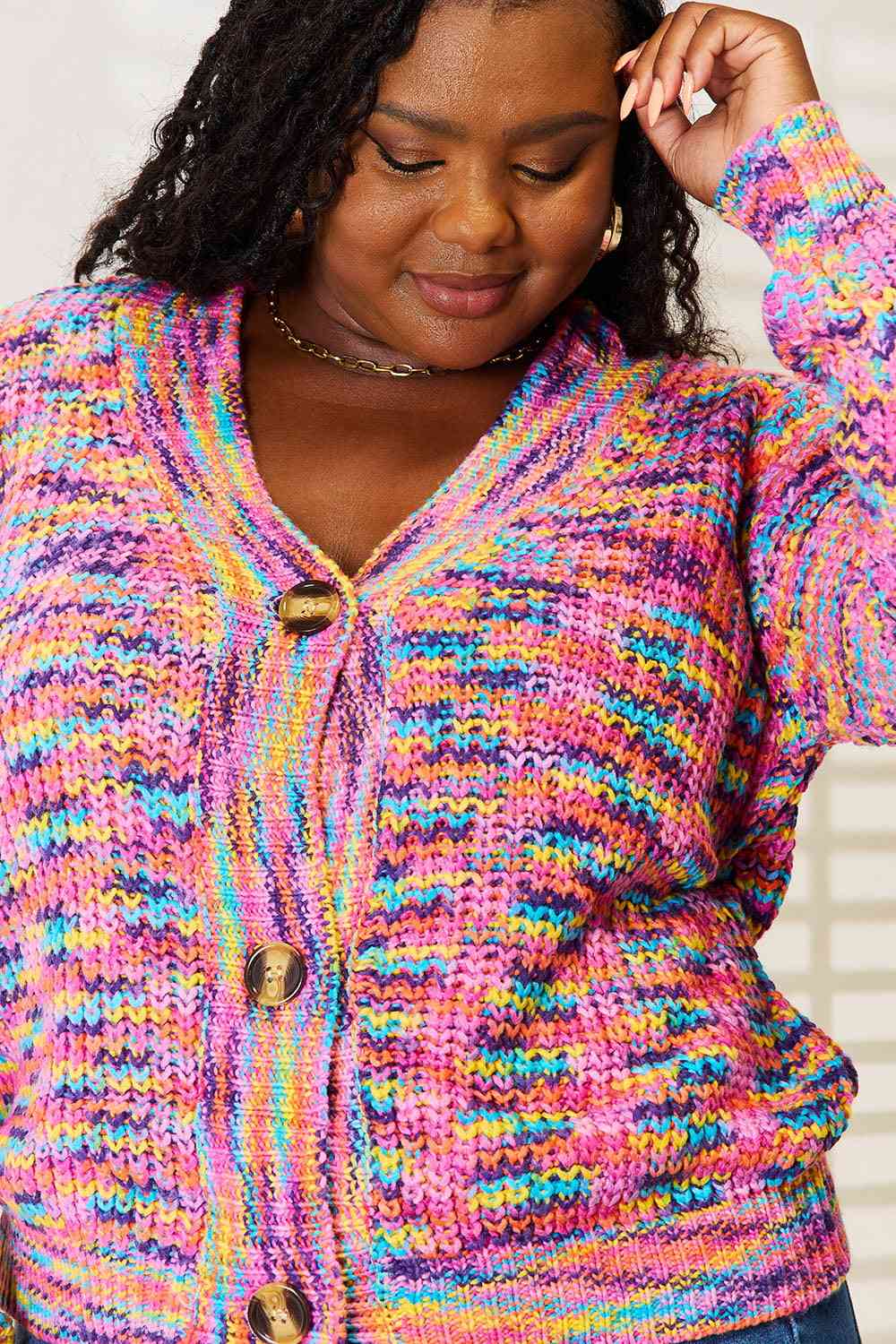 Woven Right V-Neck Long Sleeve Cardigan-4