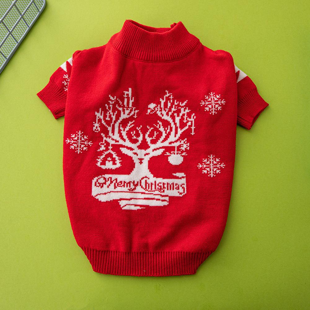 Festive Holiday Pet Sweater - Cozy Knitted Wool Christmas Dog Sweater With Elk And Christmas Tree Design-1