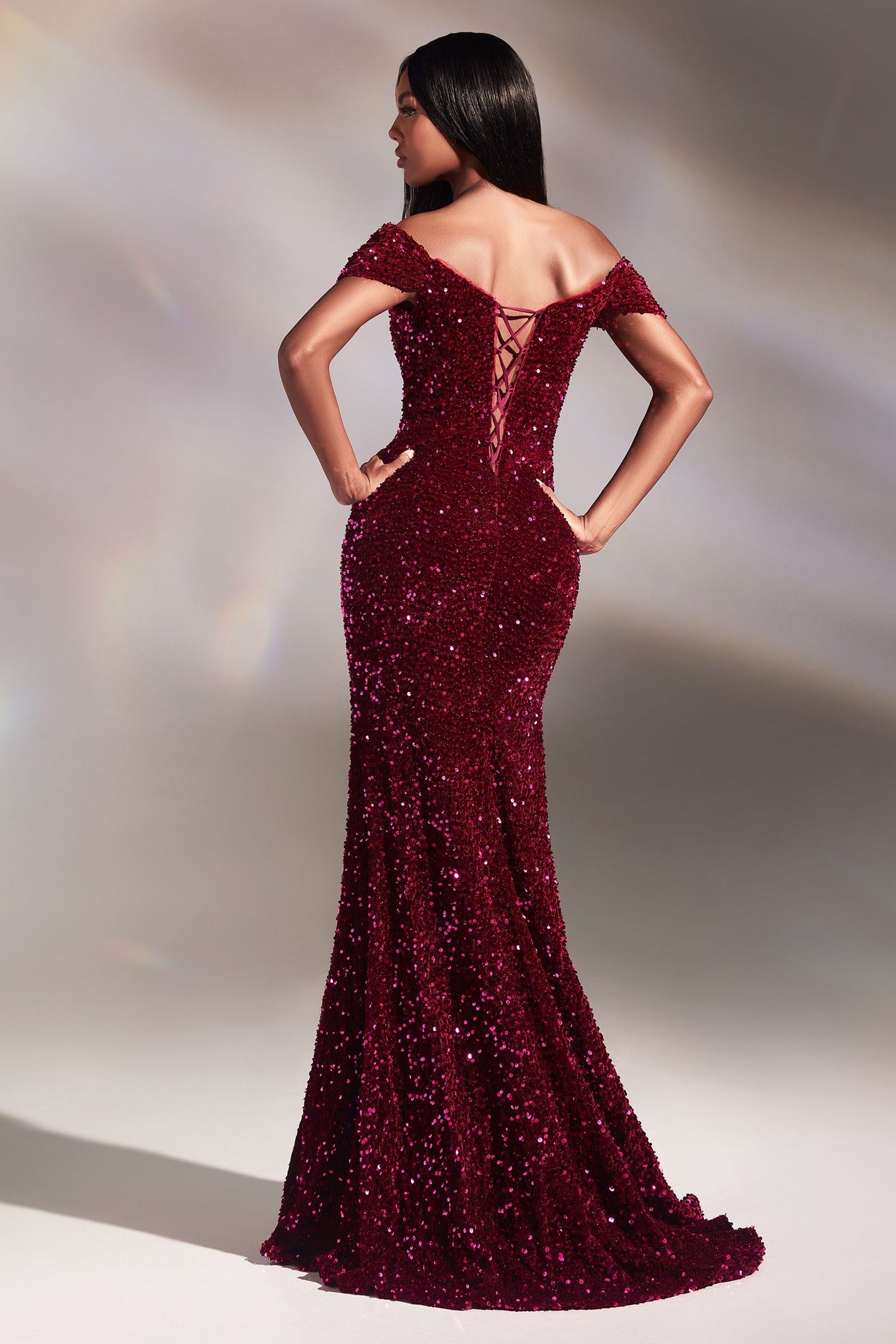 Velvet Sequin Off The Soulder Gown-1