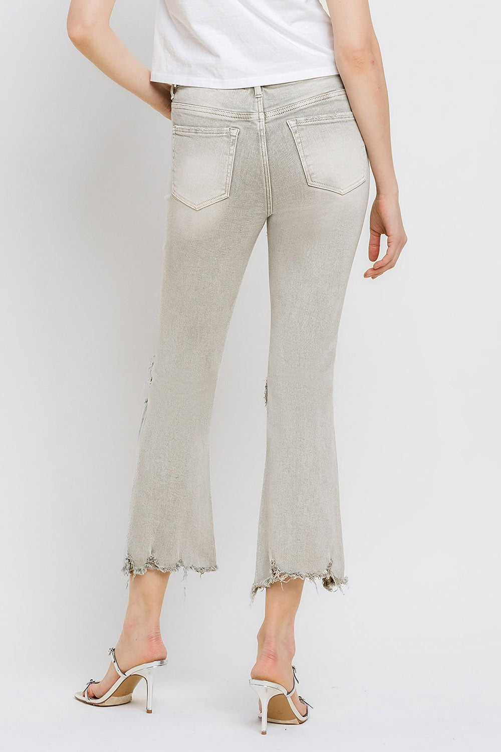 Lovervet Distressed Raw Hem Cropped Flare Jeans-1