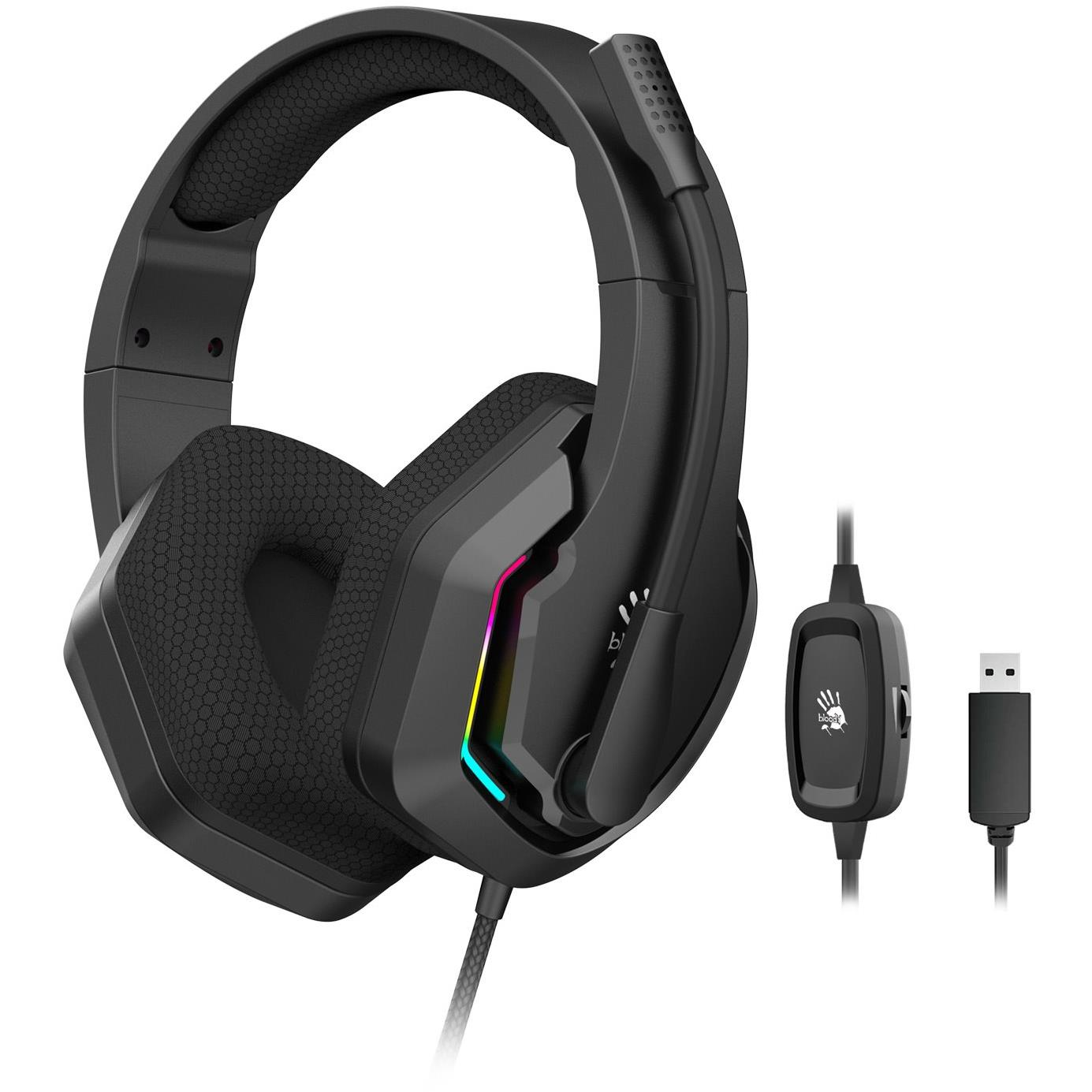 A4-Tech Bloody G260, 100 dB, 16 Ohm, 7.1, RGB, USB-A, микрофон, жични, черни геймърски слушалки (G260-BK)-0