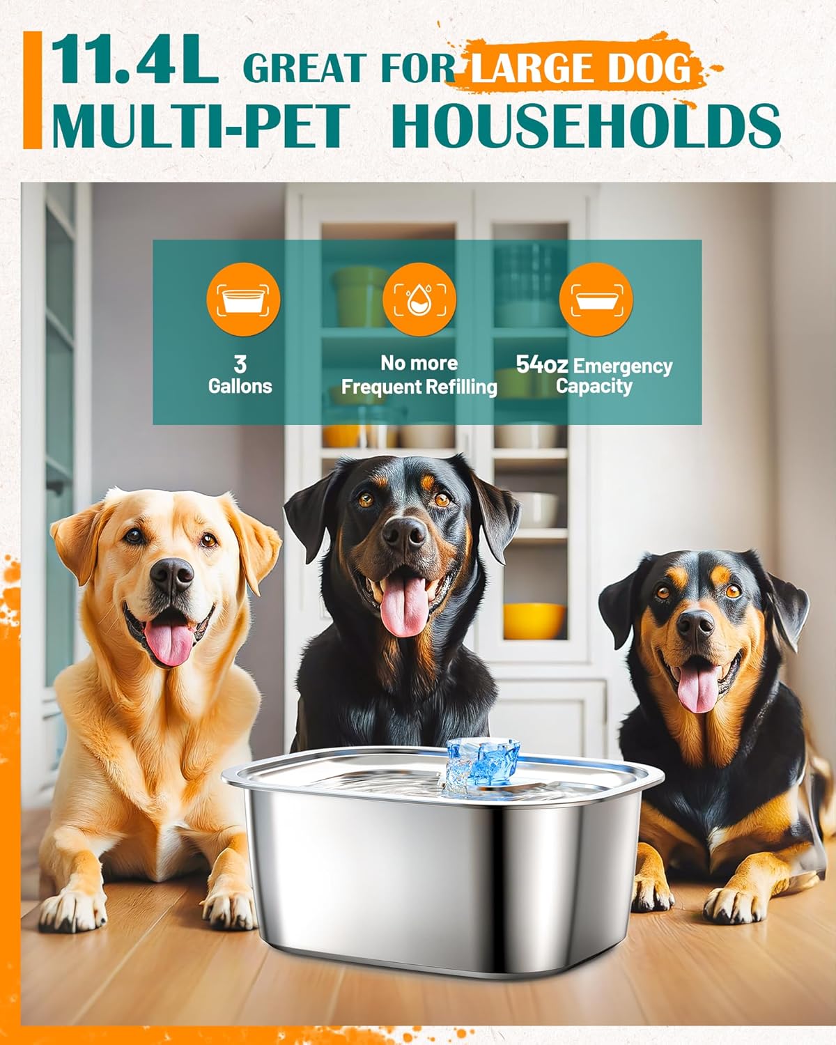 3Gallon Stainless Steel Dog Water Fountain for Large Dogs-1