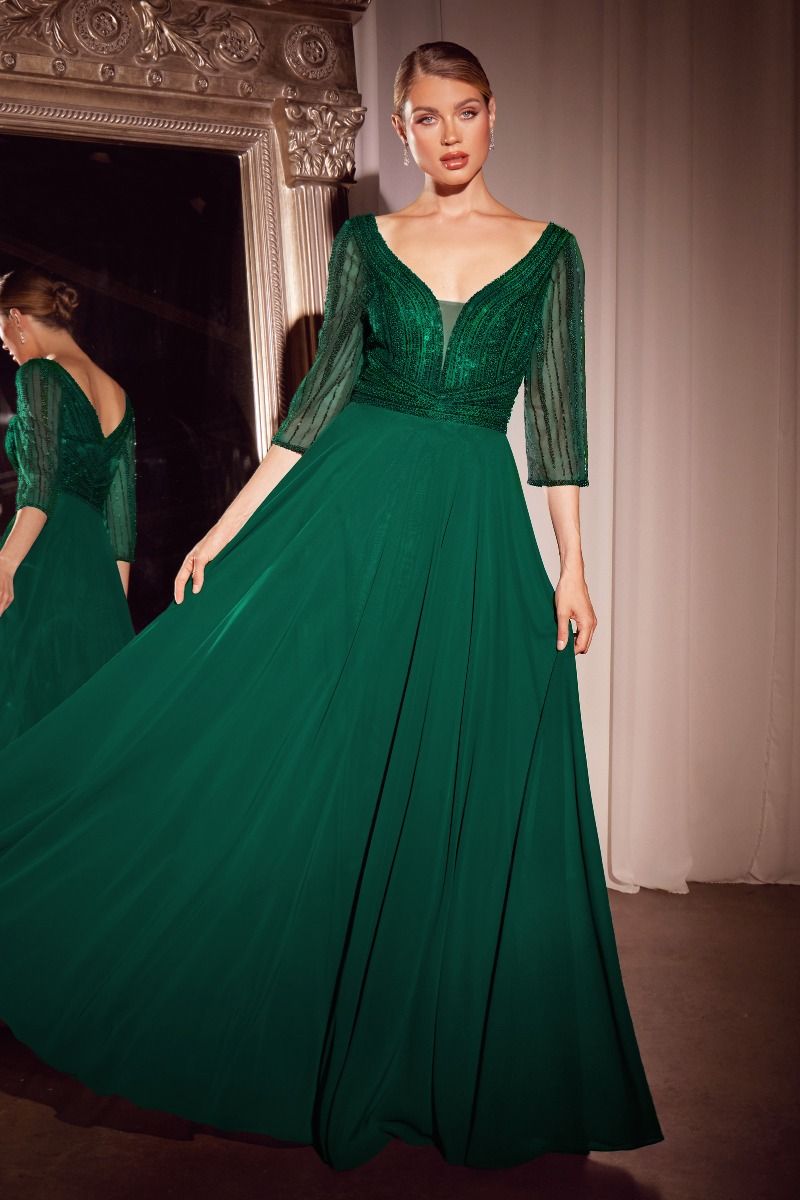 Three Quarter Sleeve Beaded Chiffon Dress-4