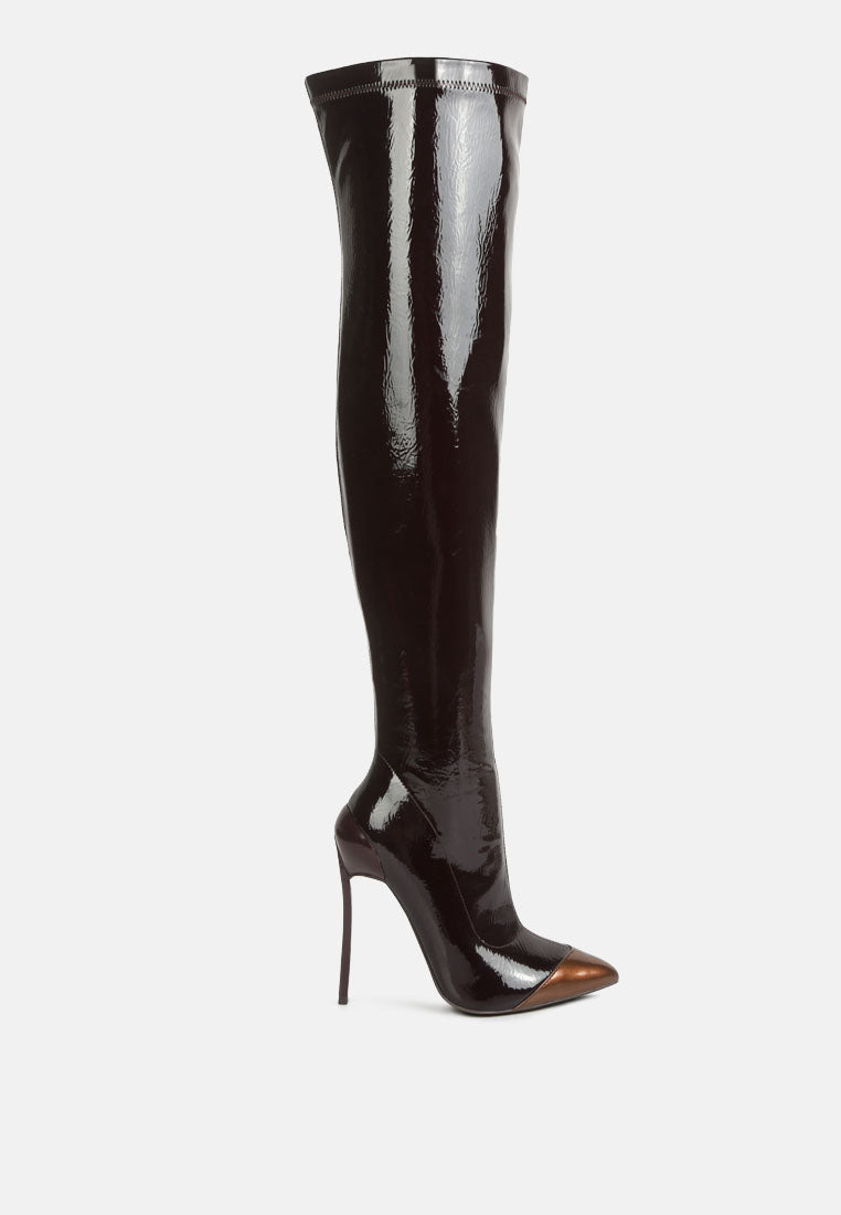 Chimes High Heel Patent Long Boots-5