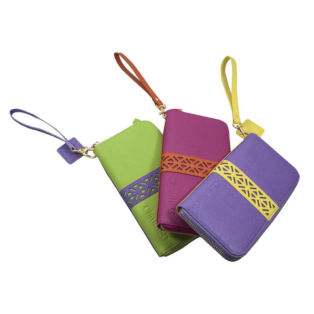 Layla Leather Wallet- Lime Green/Plum-3