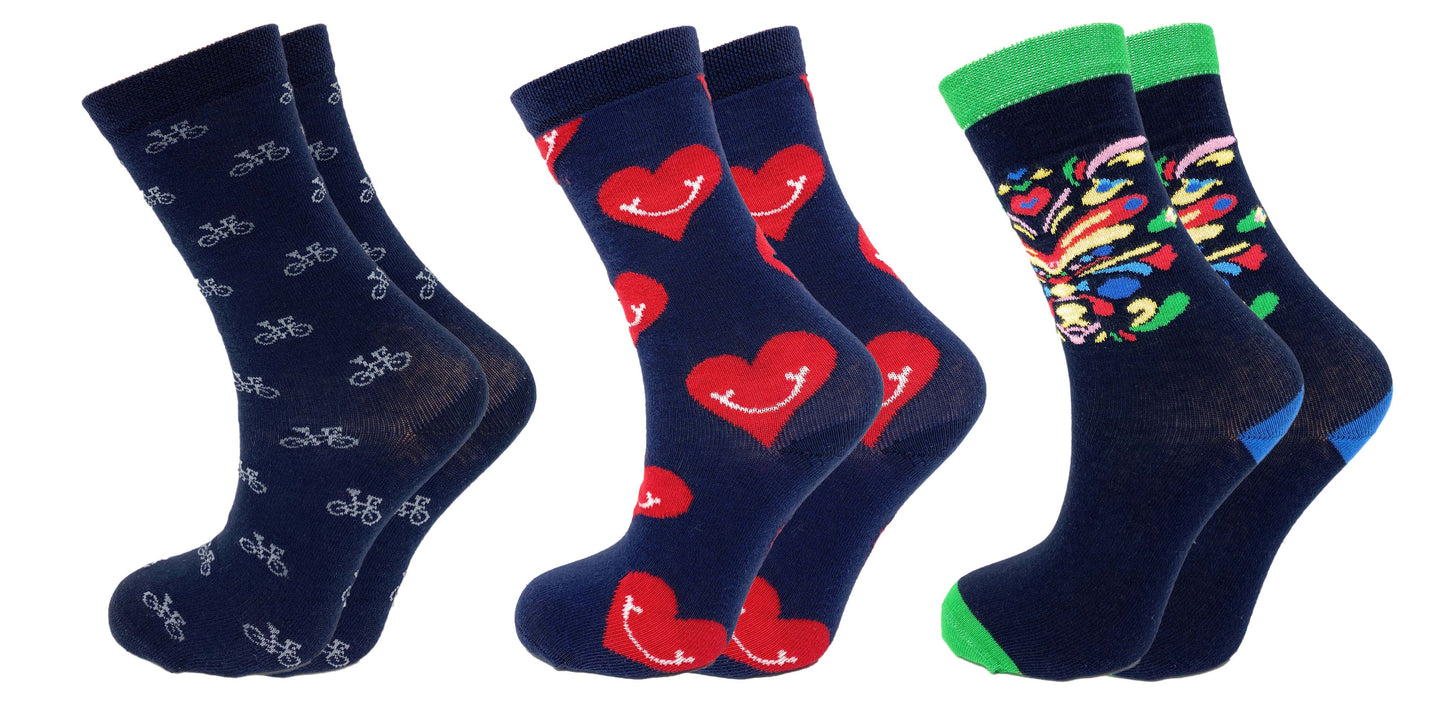 3 Pairs Colorful Fun Crazy Crew Dress Socks – Soft Cotton Blend, Novelty Pattern Socks for Men & Women-5