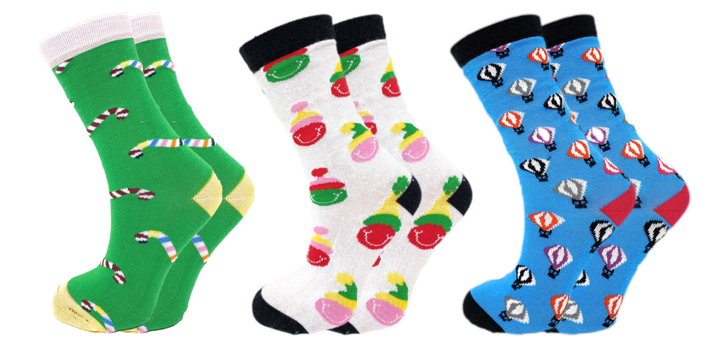 3 Pairs Colorful Fun Crazy Crew Dress Socks – Soft Cotton Blend, Novelty Pattern Socks for Men & Women-6