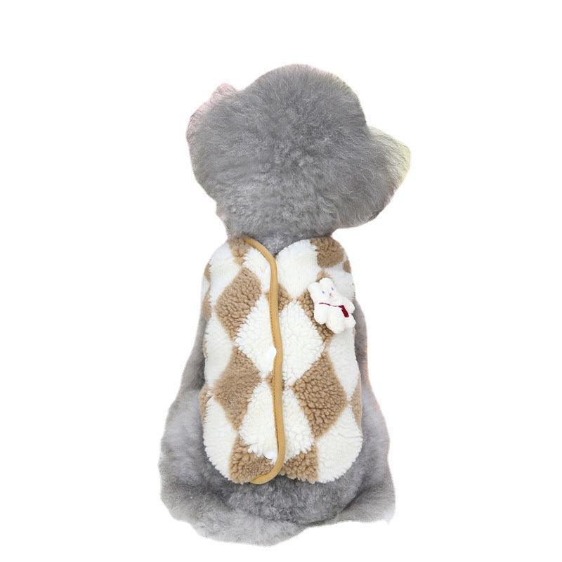 Cozy Checkerboard Plush Pet Vest - Warm Cotton Jacket For Cats And Dogs-1