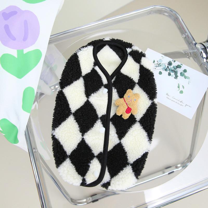 Cozy Checkerboard Plush Pet Vest - Warm Cotton Jacket For Cats And Dogs-2