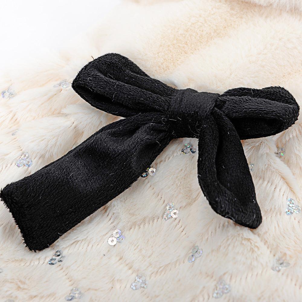 Cozy Chic Plush Bow Dog Coat - Stylish Spring And Autumn Pet Attire-2