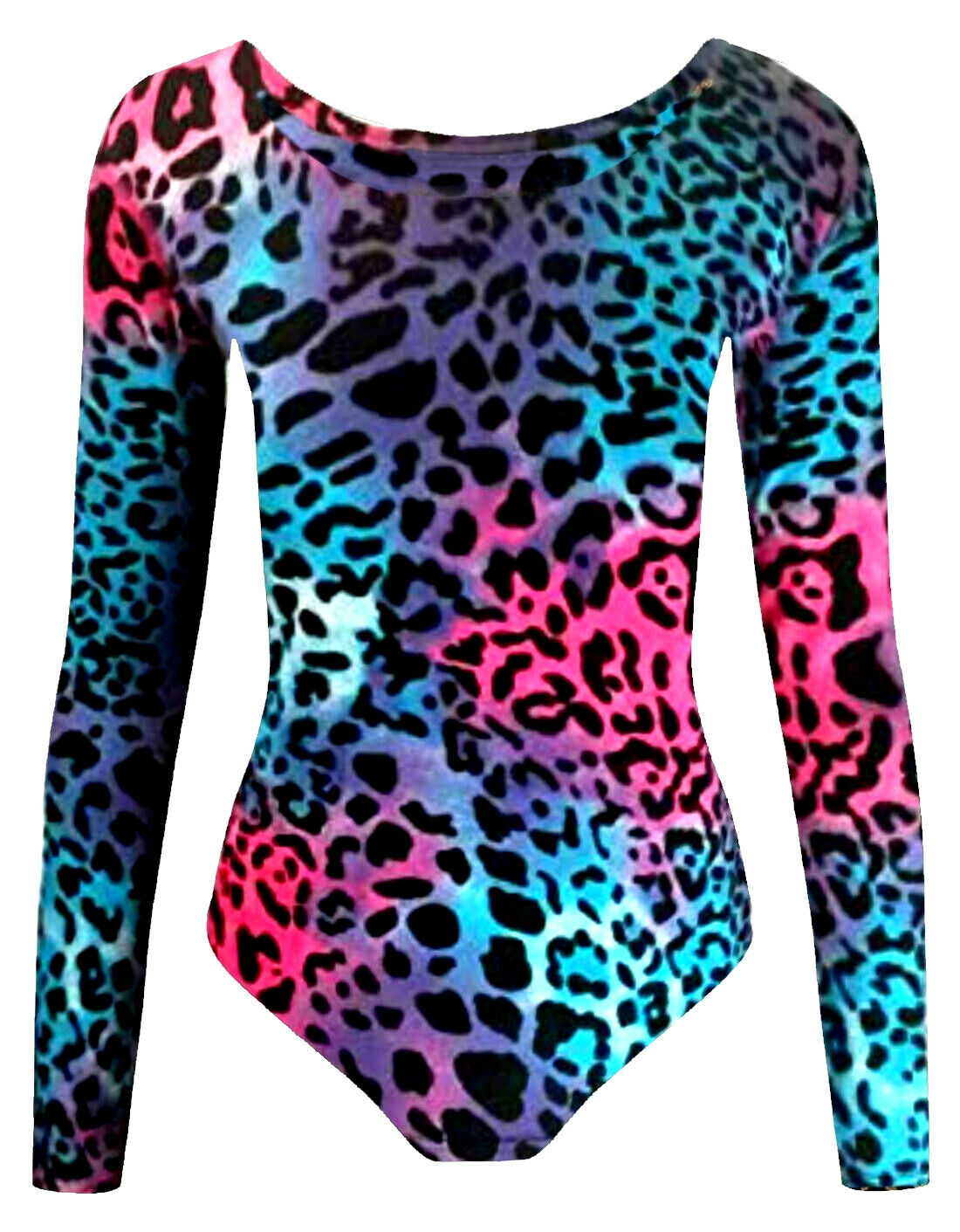 Crazy Chick Girls Microfibre Leopard Print Pink /Blue Full Sleeve Leotard-0