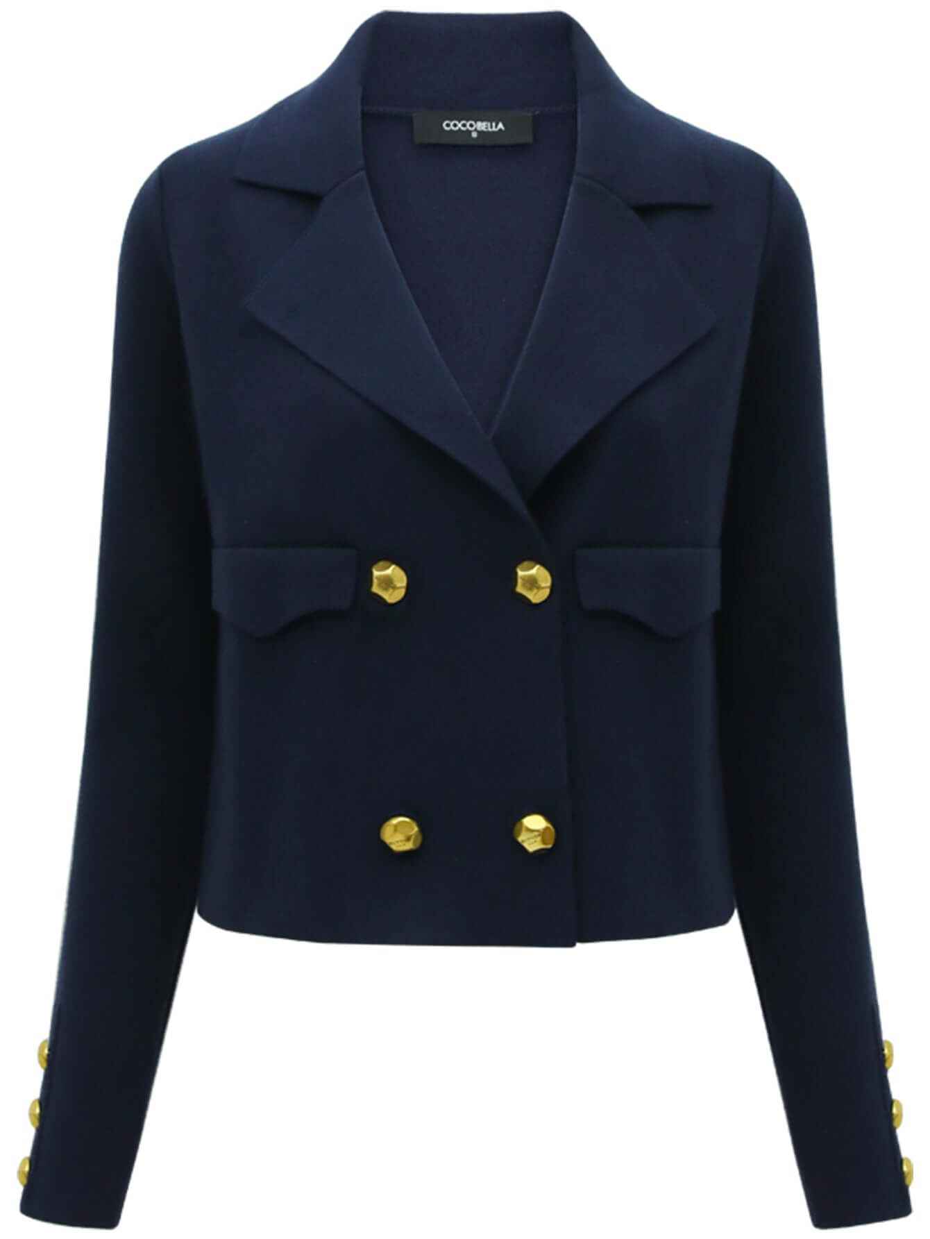 Cropped Double Breasted Knitted Navy Blazer-3