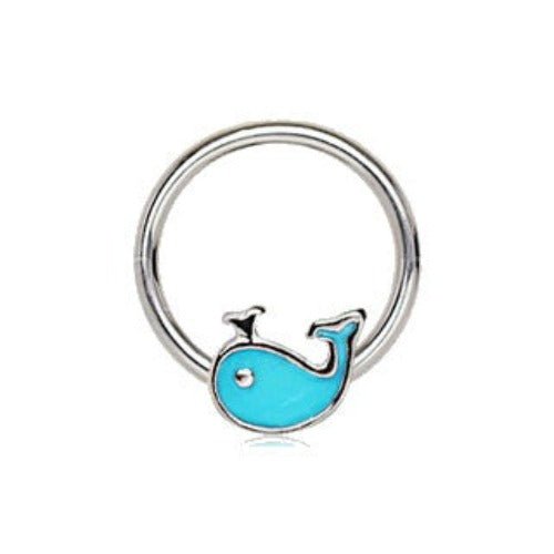 316L Stainless Blue Whale Snap-in Captive Bead Ring / Septum Ring-0