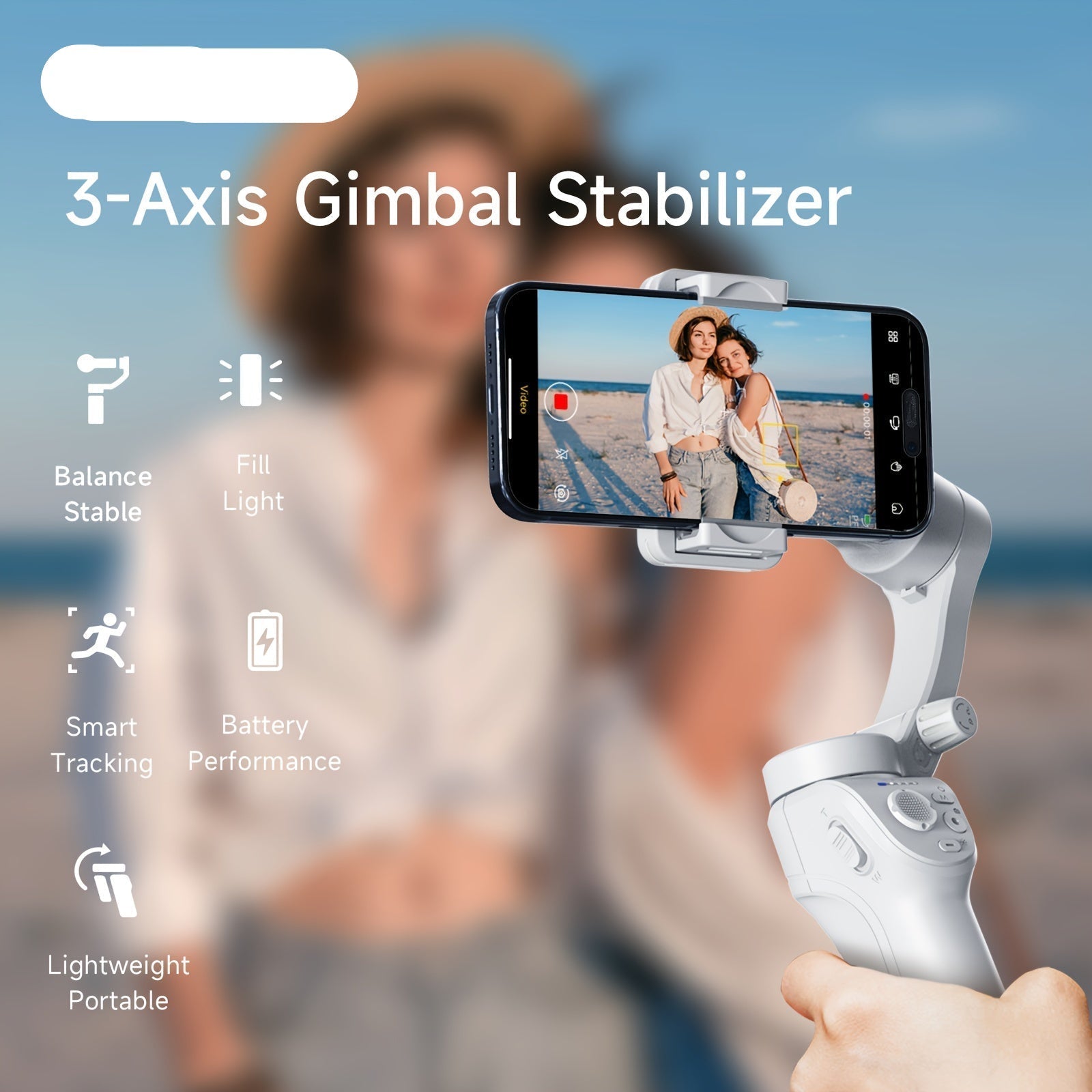 3-Axis Selfie Stick Stabilizer with LED & Face Tracking-3