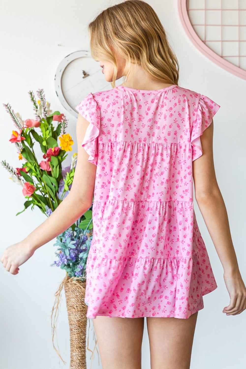 Heimish Full Size Floral Ruffled Tiered Top-1