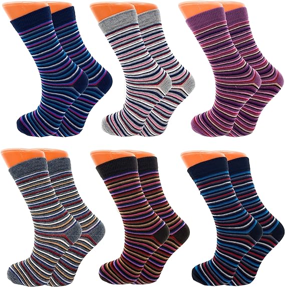 6 Pairs Women’s Colorful Combed Cotton Crew Socks – Soft, Breathable & Stylish – Size 9-11-6