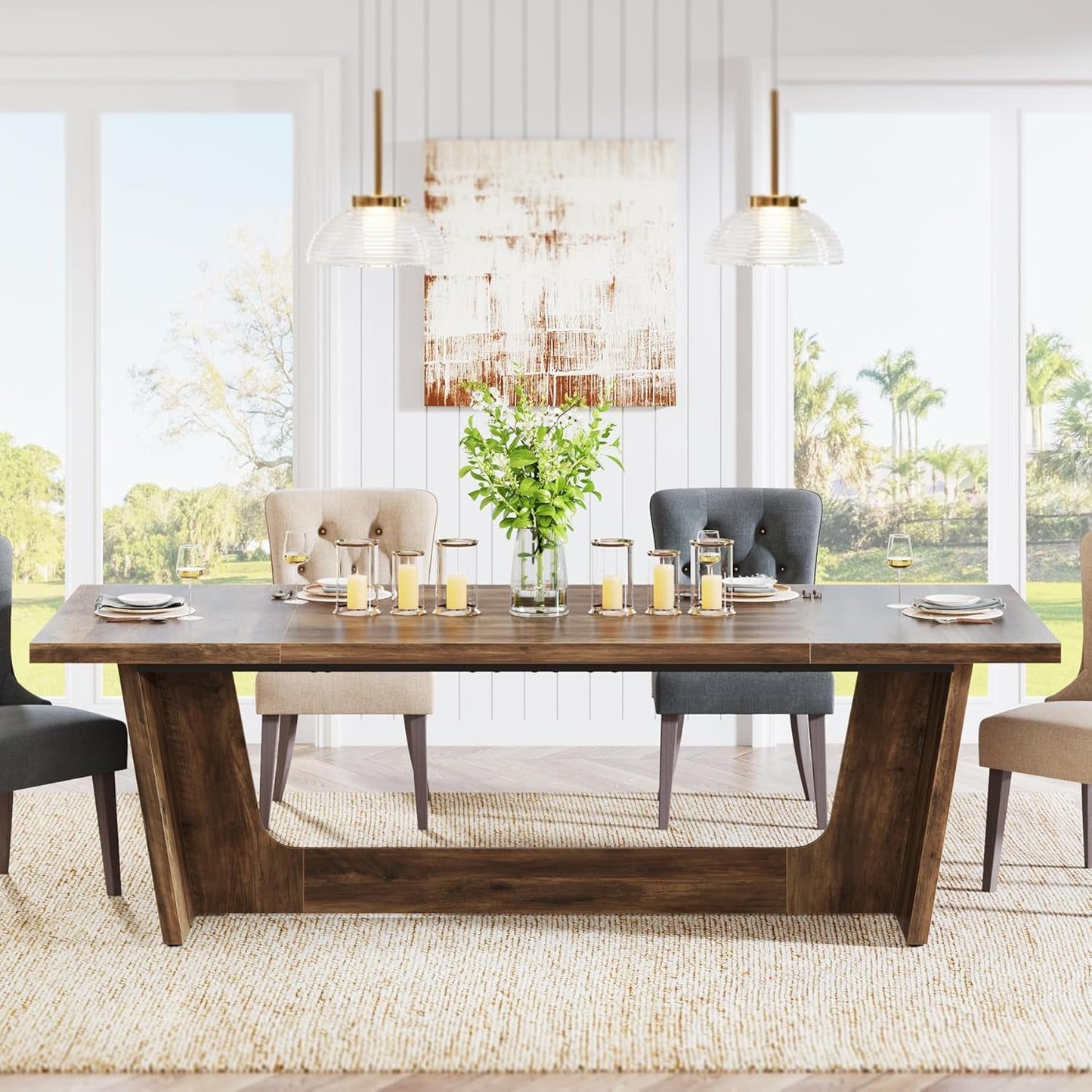 70 Inch Rectangular Brown SolidWood DiningTable HeavyDuty-2