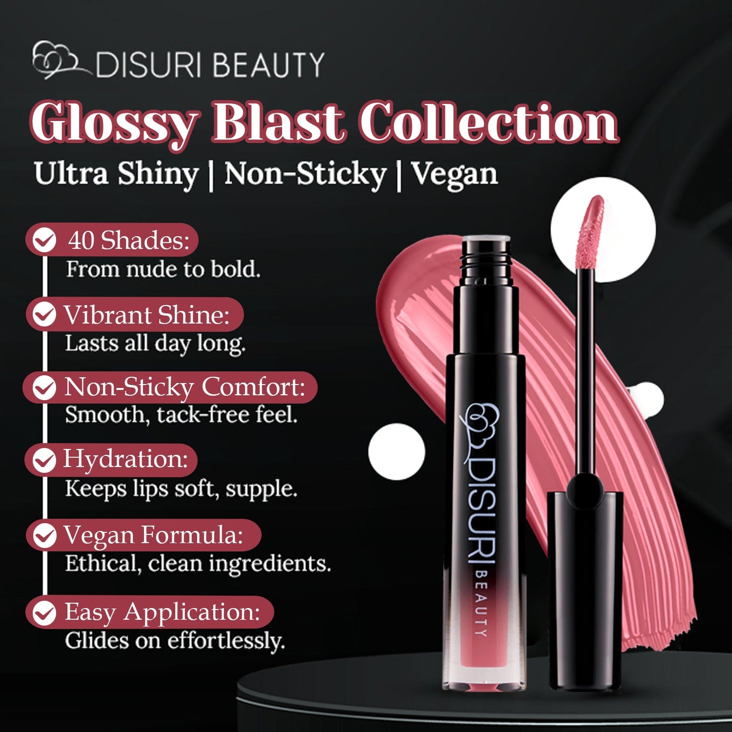 DISURI Beauty Glossy Blast Lip Gloss - Pink Berry Pie-4