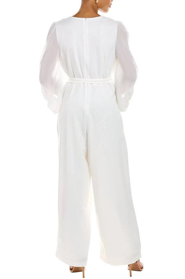 Donna Ricco Surplice-Neck Balloon-Sleeve Jumpsuit-1