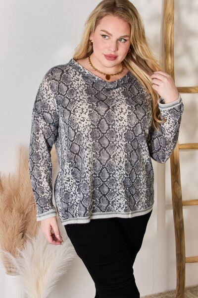 Hailey & Co Full Size Snakeskin V-Neck Long Sleeve Top-1