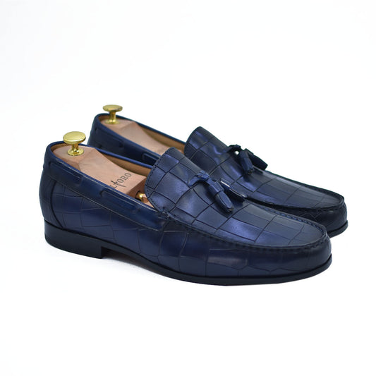 Lucca - Navy Leather Tassel Loafers-0