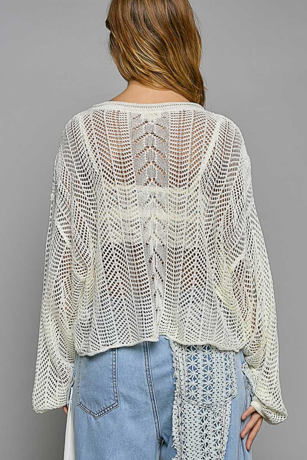 POL Openwork Balloon Sleeve Knit Cover Up-2