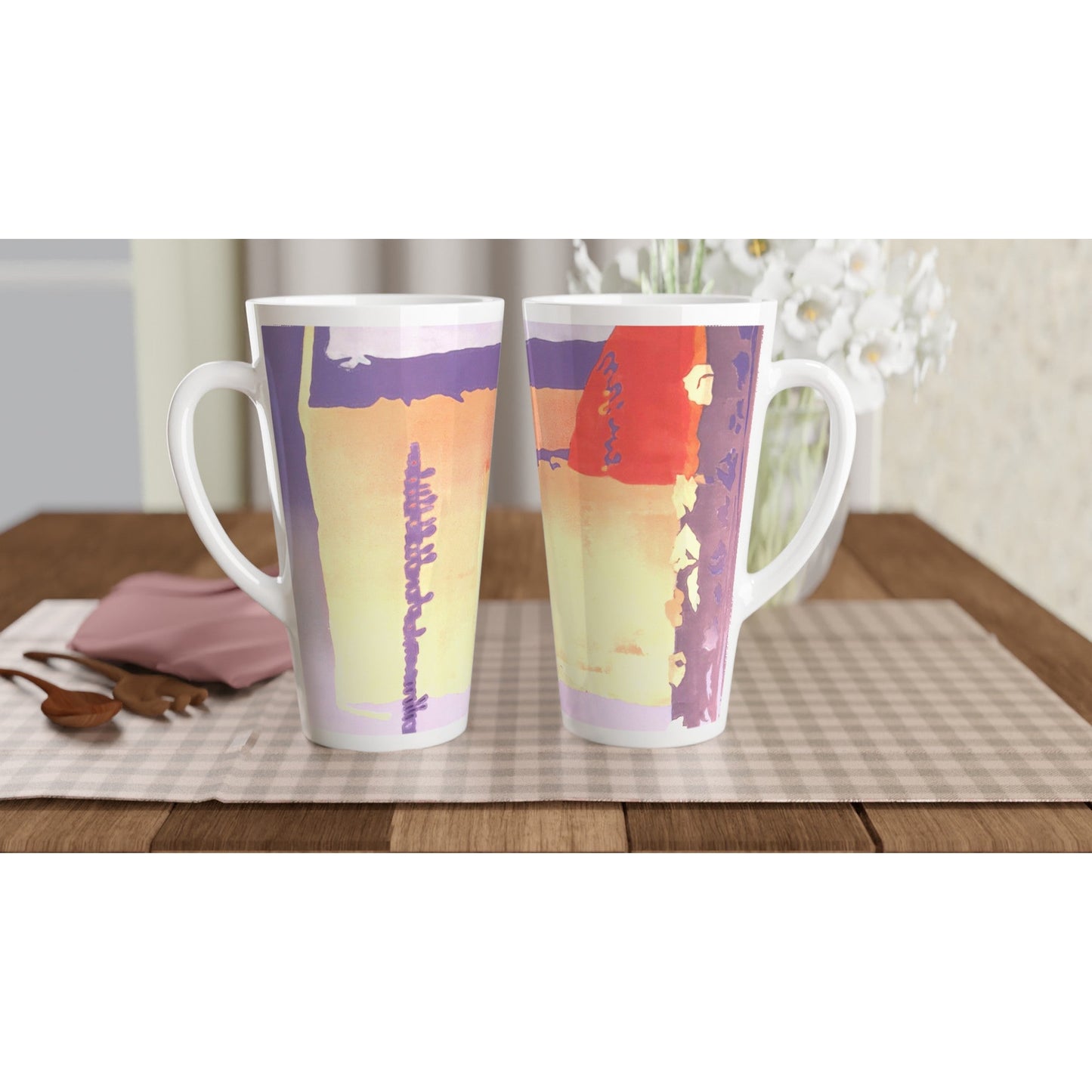 17oz White Ceramic Latte Mug | Coffee Cup with 'Spirit of the Southwest' Abstract Artwork by American Artist Barbara Cleary-4