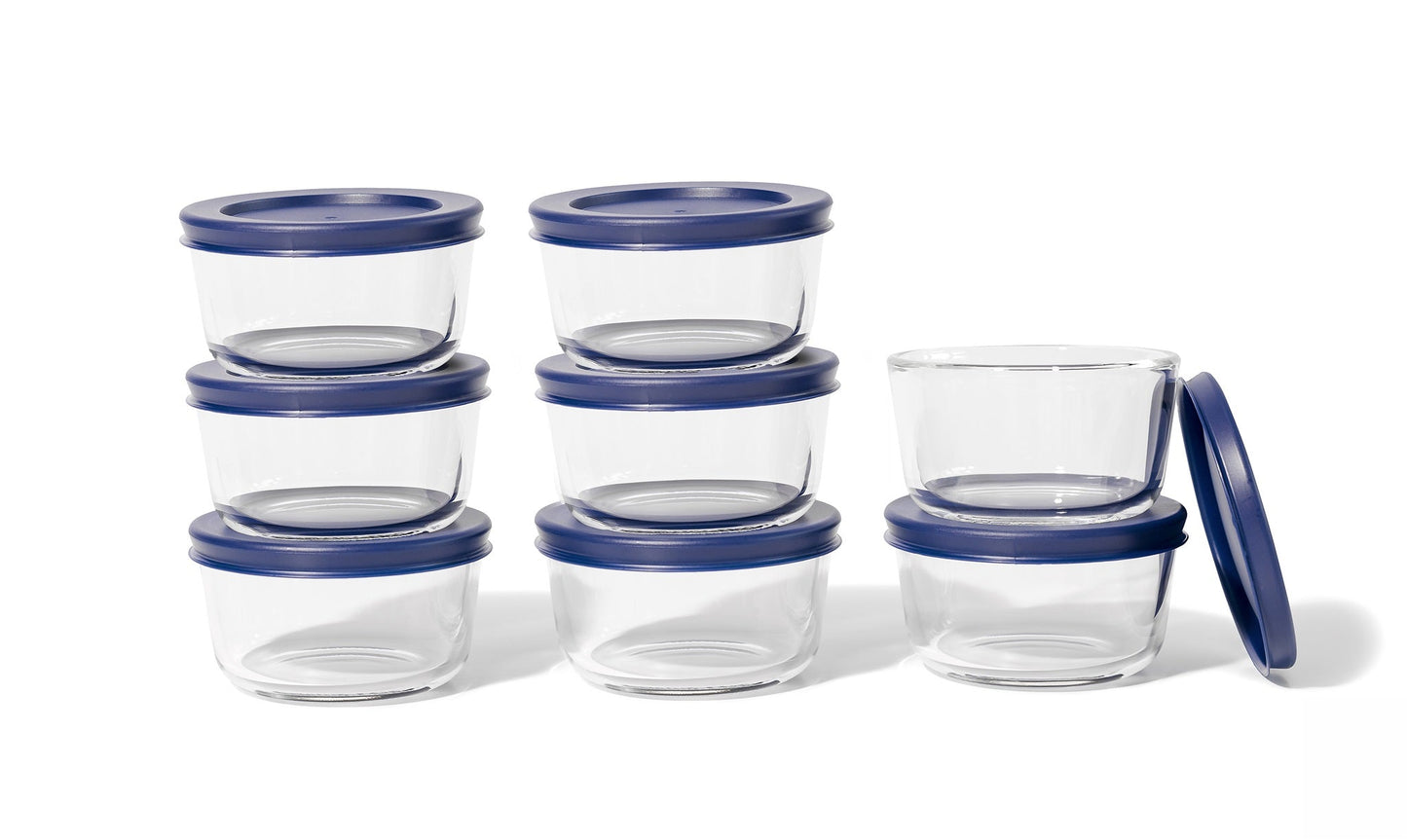 Glass Food Storage Containers - 16 Piece 7oz Set (8 Containers + 8 Lids), Blue-4