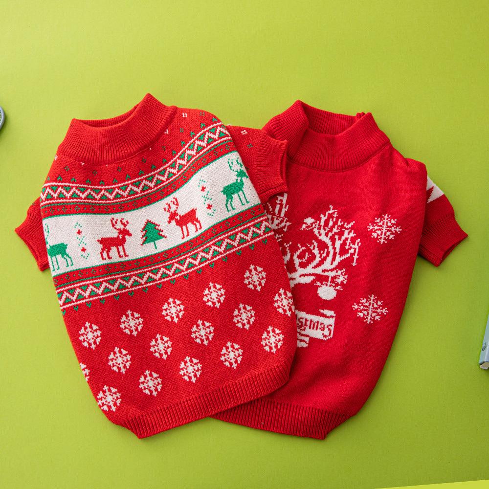 Festive Holiday Pet Sweater - Cozy Knitted Wool Christmas Dog Sweater With Elk And Christmas Tree Design-4