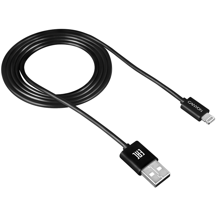 Cablu de date Canyon, tip Lightning - USB, 1m, Black (CNE-CFI1B)-0