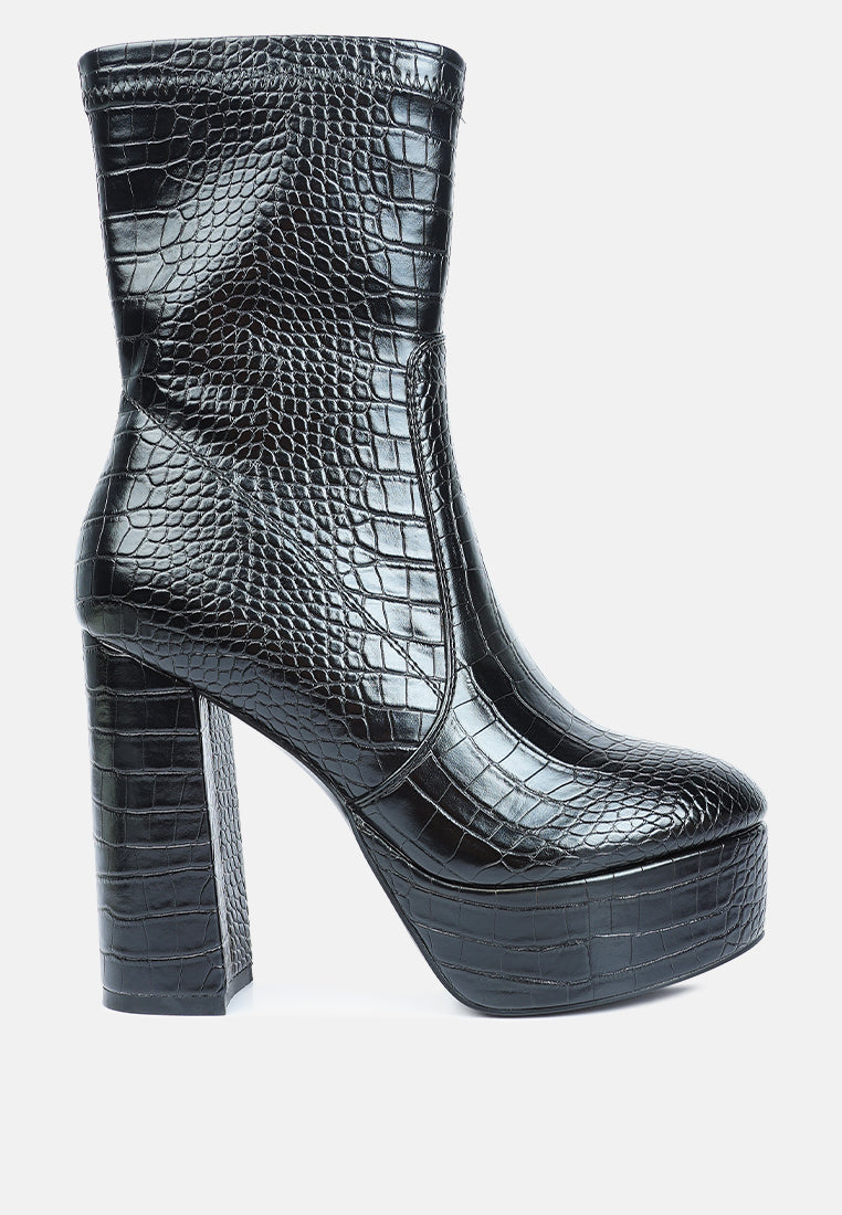 Feral High Heeled Croc Pattern Ankle Boot-5