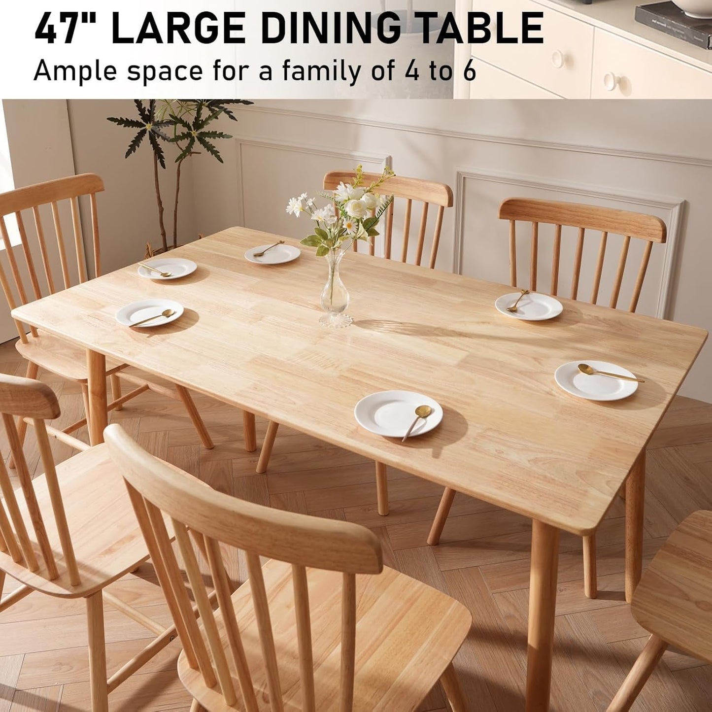 Solid Wood Dining Table 47.2 Inches Mid Century Modern-3
