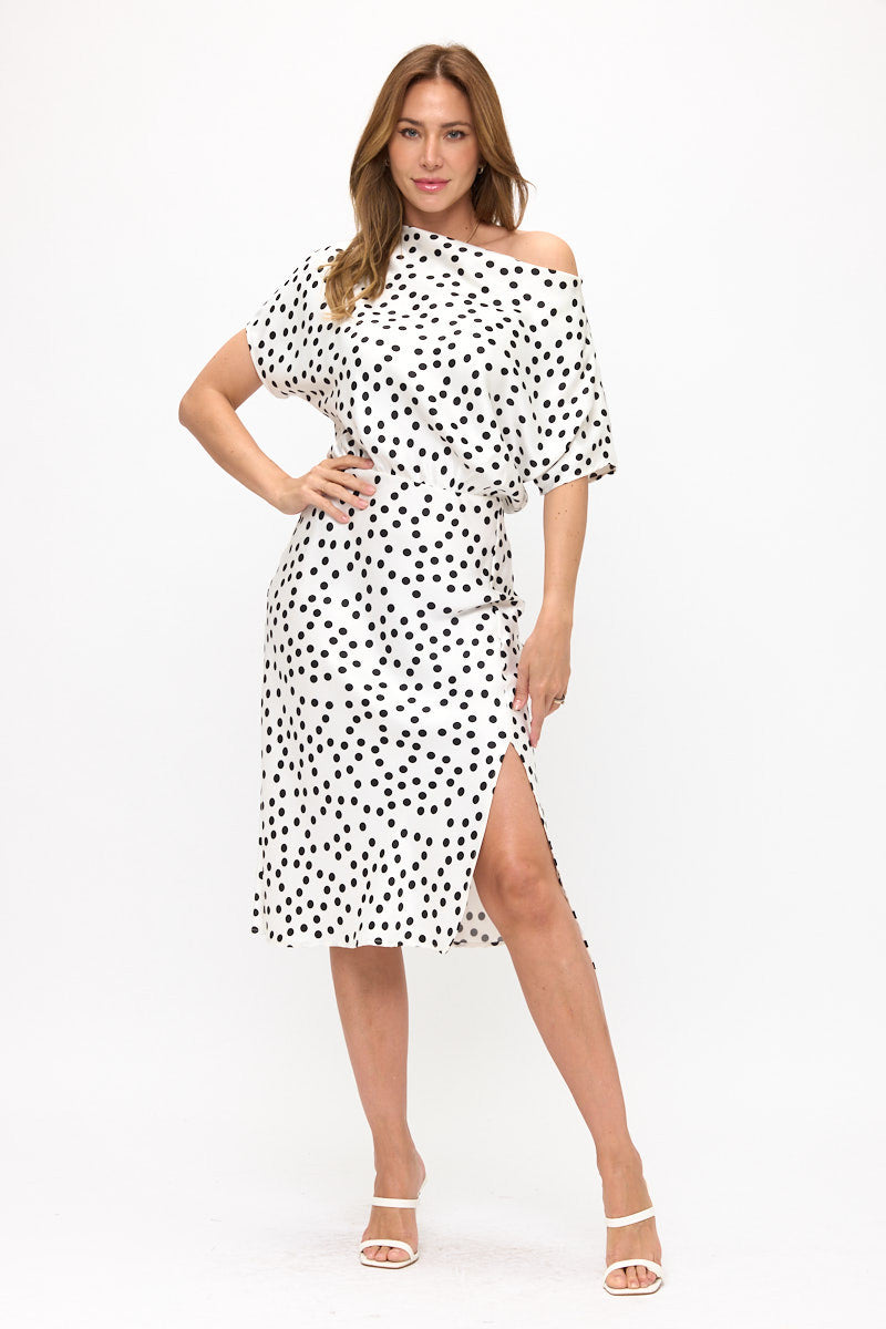 Polka Dot Dress Print With Slit-4