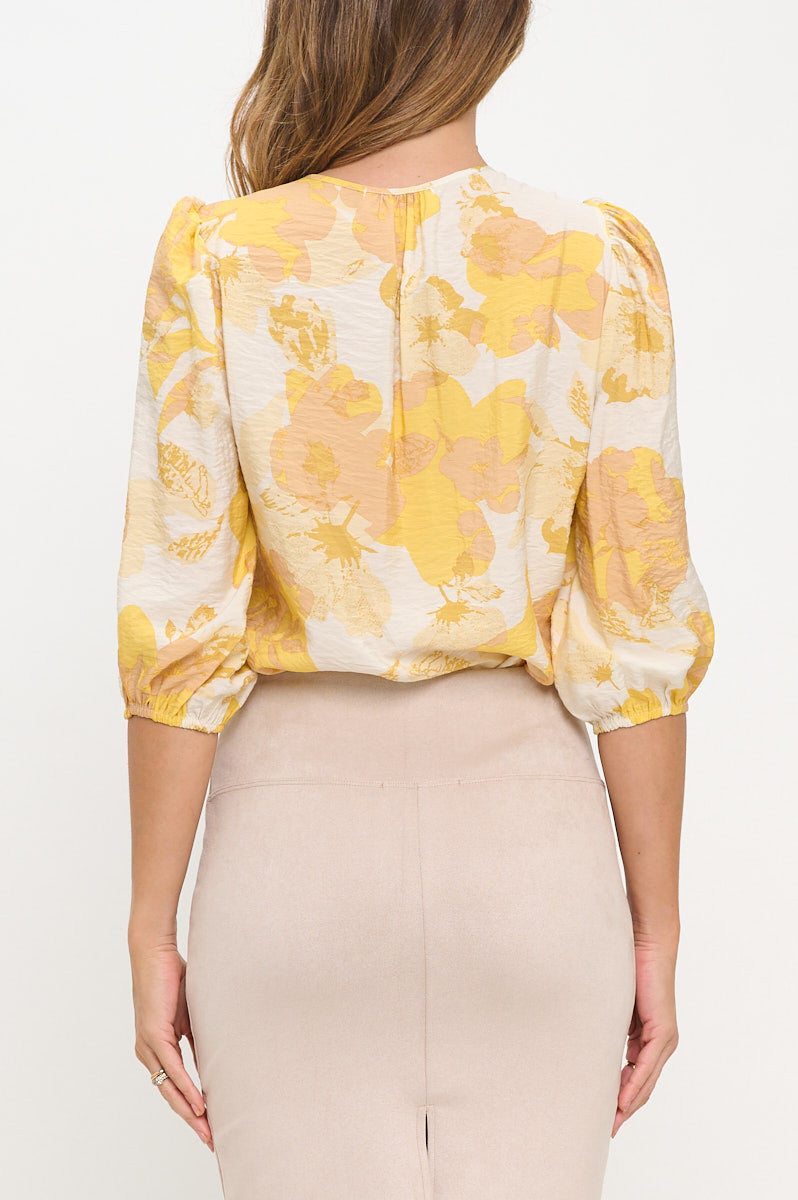 Floral Print 3/4 Sleeve V neck Top-3