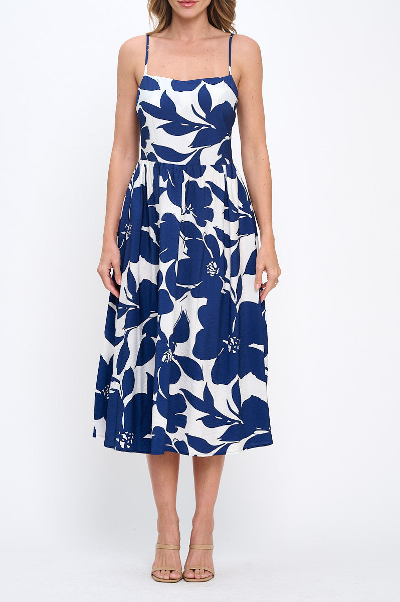 Floral Print Midi Sleeveless Dress with Pockets-1