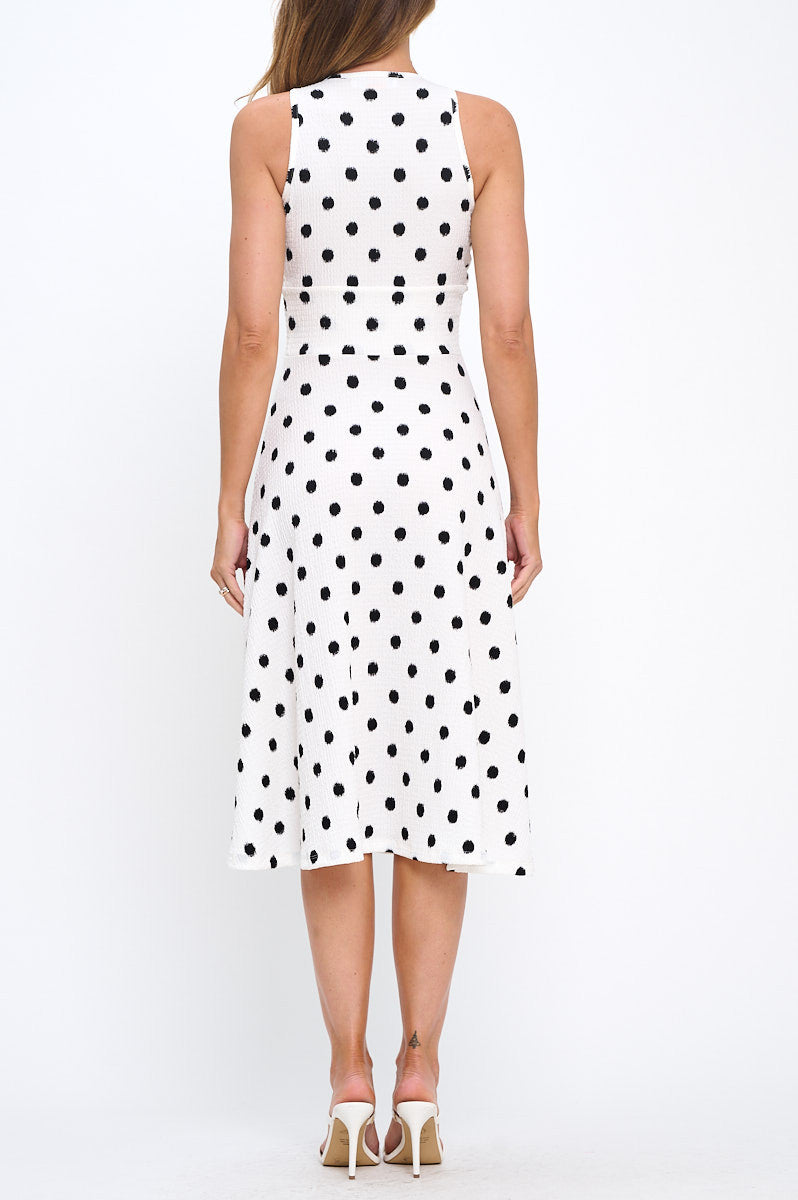 Polka Dot Sleeveless V neck Midi Dress with Slit-3