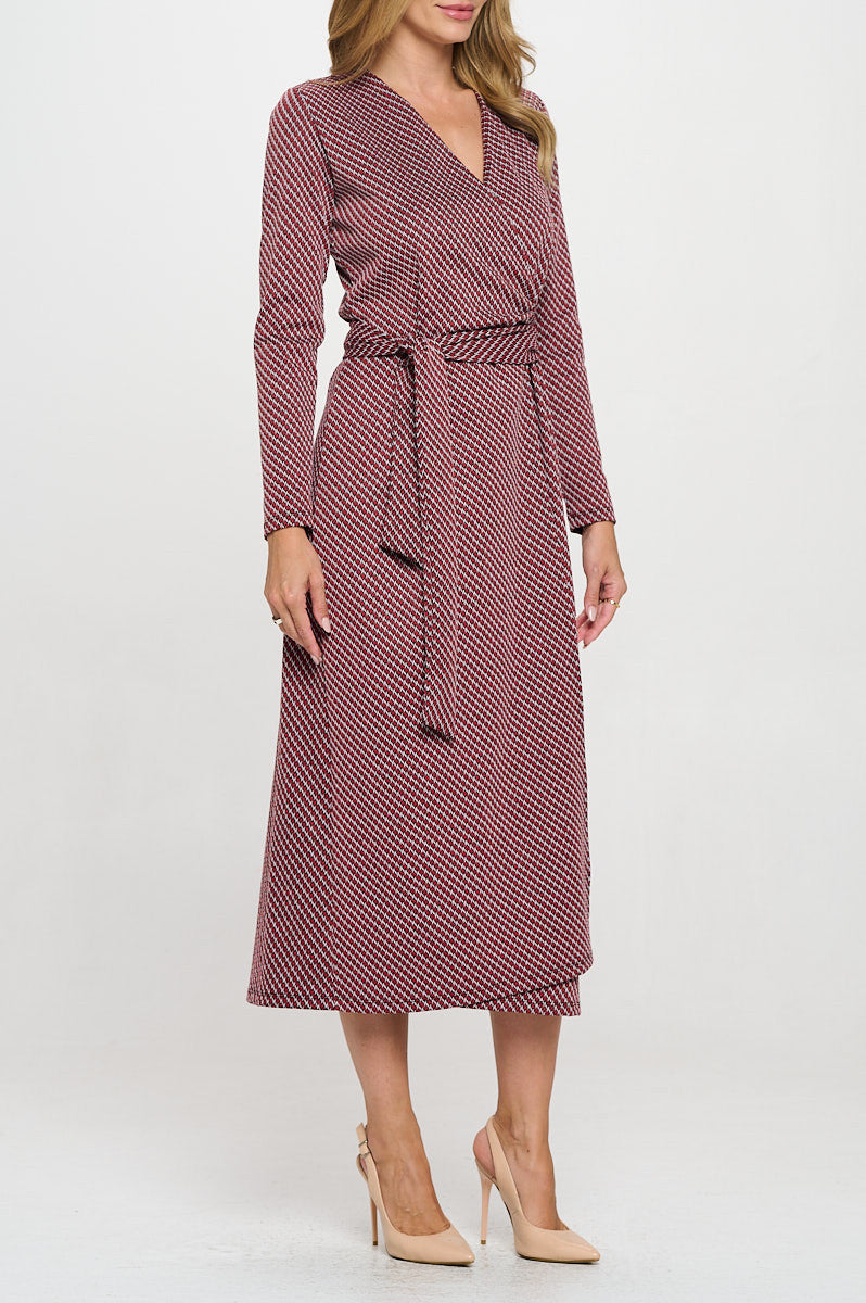 Brushed Knit Print V neck Jersey Wrap Maxi Dress with Tie-2