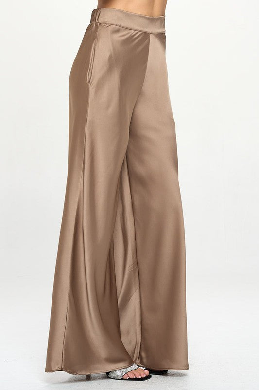 Stretch Satin Pants w/ Elastic Waist and Pockets-2