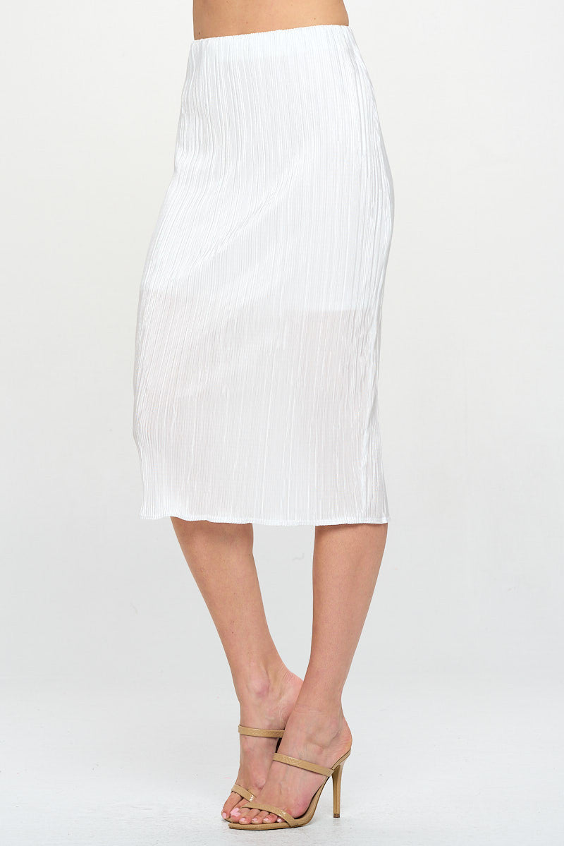 Solid Plisse Midi Skirt with Elastic Waistband-1