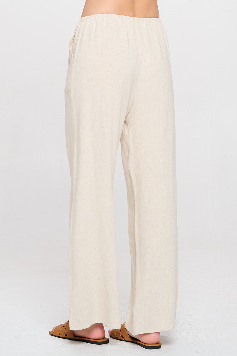 Linen Adjustable Straight Leg Pants with Pockets-2