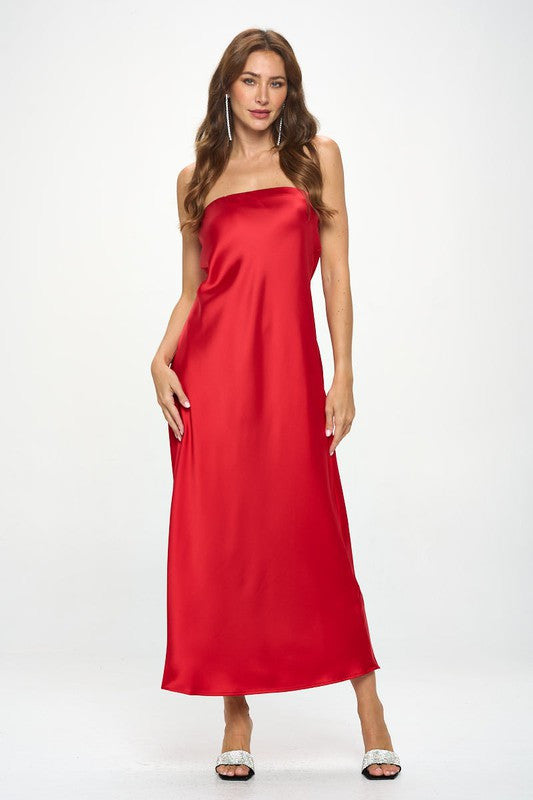 Silky Satin Tube Draped Dress-2