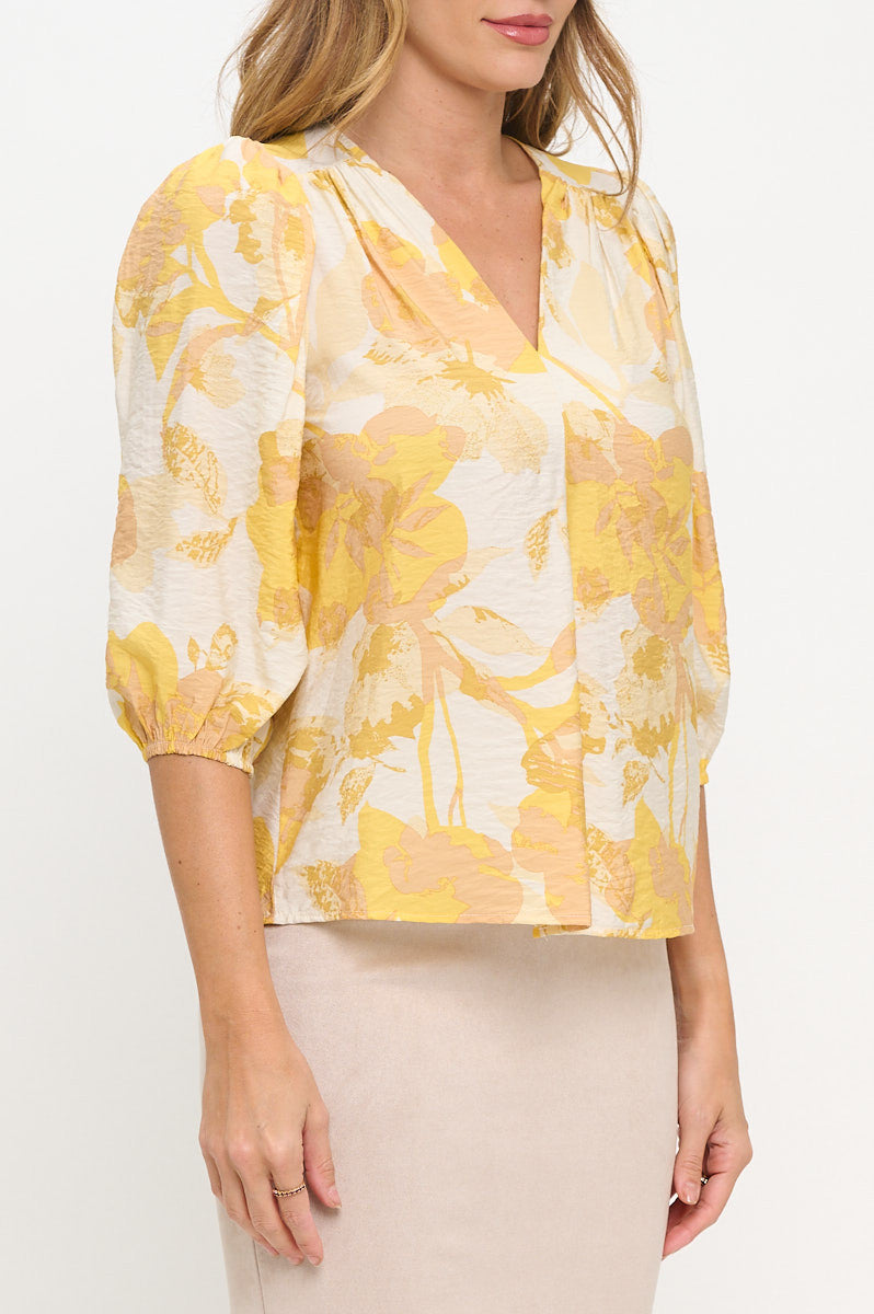 Floral Print 3/4 Sleeve V neck Top-2