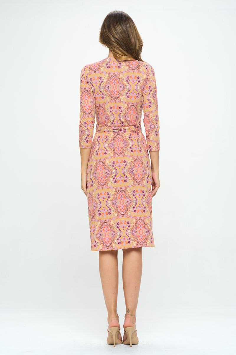 Print V neck Jersey Wrap Dress with Tie-3