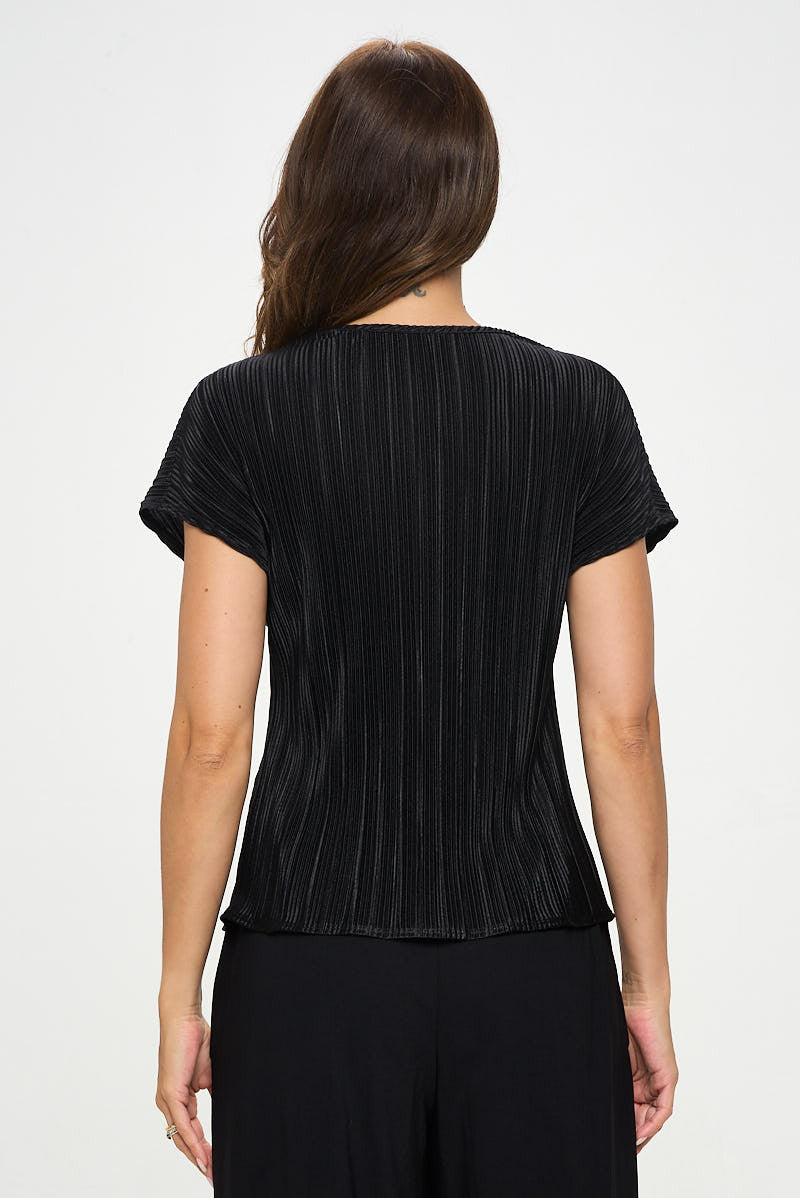 Vibrant Plisse V neck Flowy Top-3