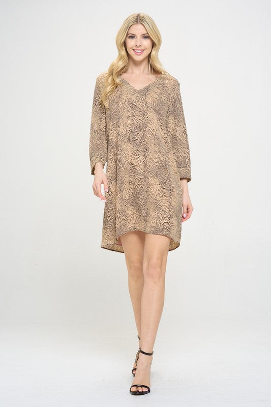 Animal Print Lined 3/4 Sleeve Dress-1