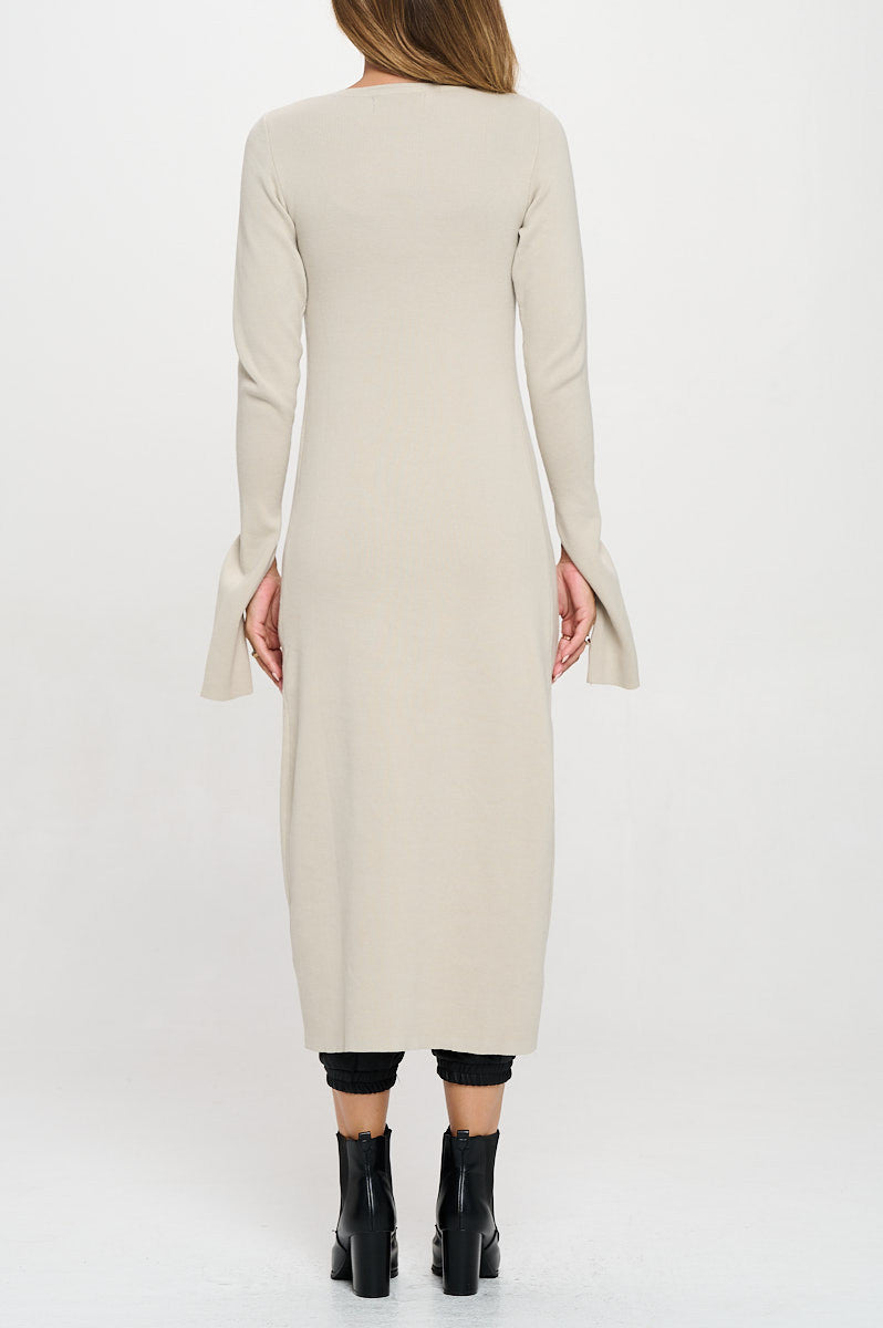 Rib Knit Maxi Dress with Buttons and Open Sleeve-3