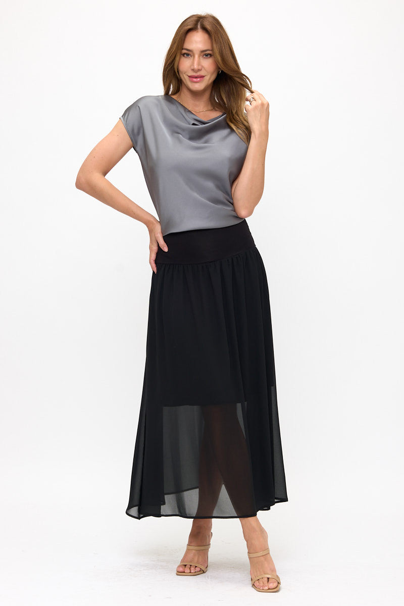 Solid Satin Top with Cowl Neck-4