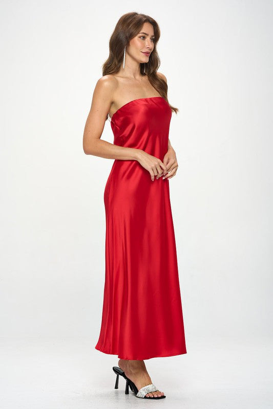 Silky Satin Tube Draped Dress-3