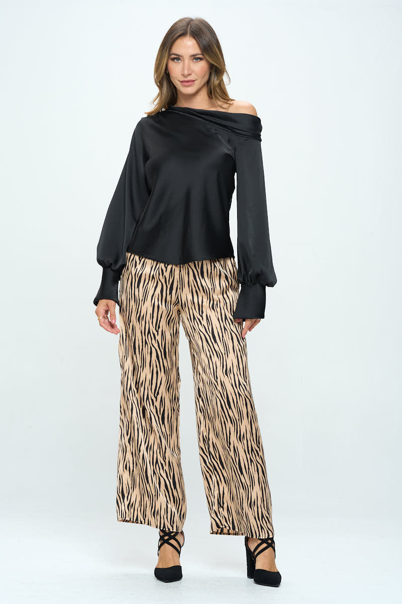 Dropped Shoulder Long Sleeve Satin Top-4